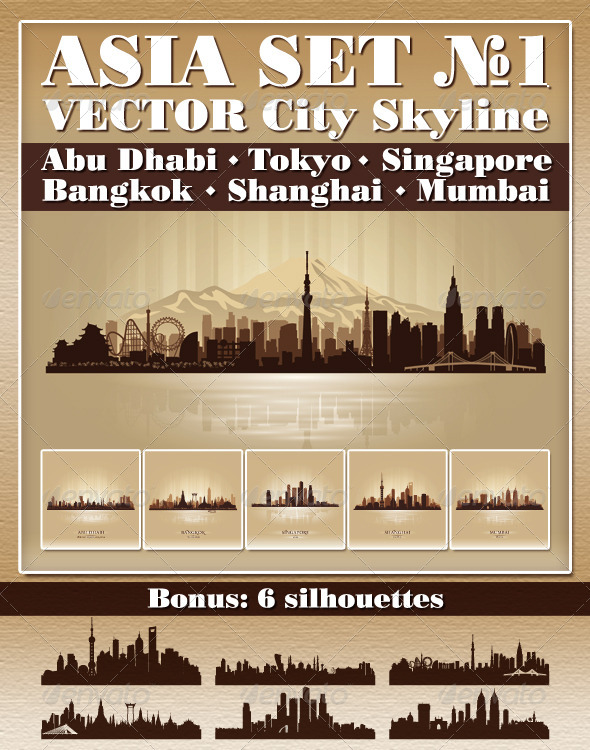 Vector City Skyline Asia Set Number 1 - Buildings Objects
