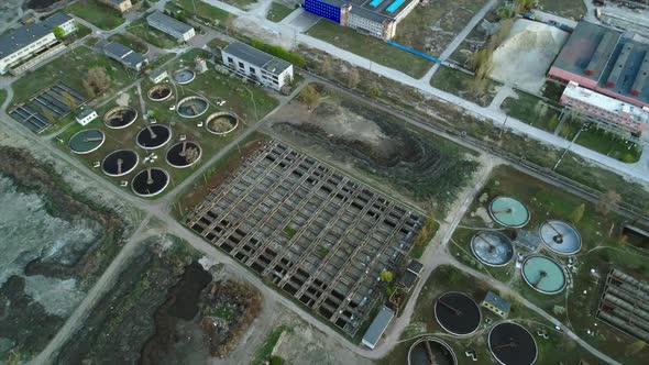 Aerial View Treatment Plants in the Industrial Zone. Fly Around