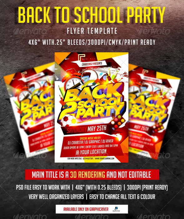 Back To School Party Flyer Template By Crabsta52 Graphicriver Back To School Bash Flyer Template Free