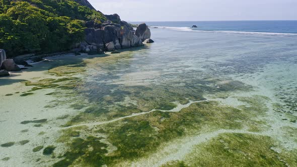 Aerial Panoramic Footage of Tropical Paradise Beach Anse Source d'Argent alt