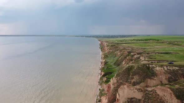 Dnieper River Delta Hills Background of the Sunset Sky