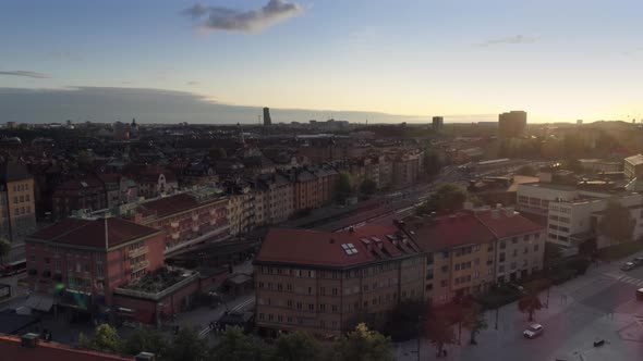 Drone Shot Flying Up Over Stockholm City