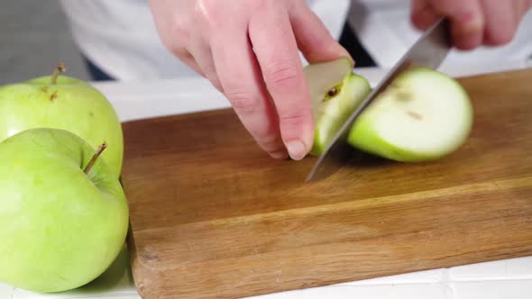 Close-up video of cutting apples