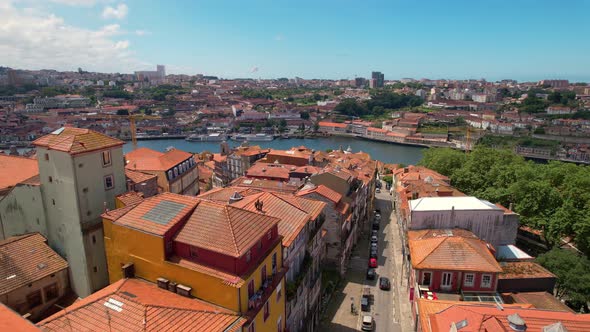 Aerial View of Porto City Street Portugal