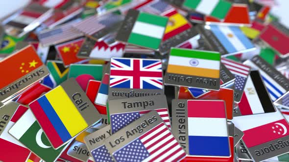 Magnet or Badge with Lagos Text and Flag alt