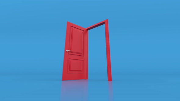 Open red door on blue background alt