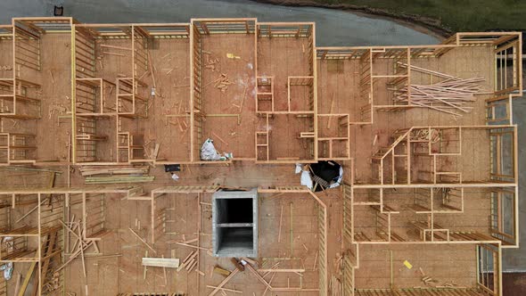 Wooden American House in Beams the View of Frame Structure on a New Development alt