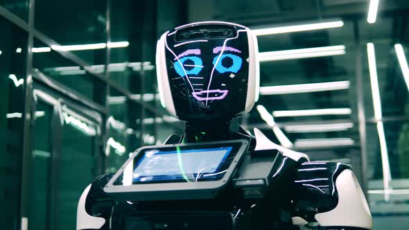 Humanlike Droid Is Expressing Cheerful Emotions alt