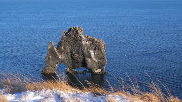 Iceland View Of Hvitserkur Rock Formation In Ocean During Winter 1