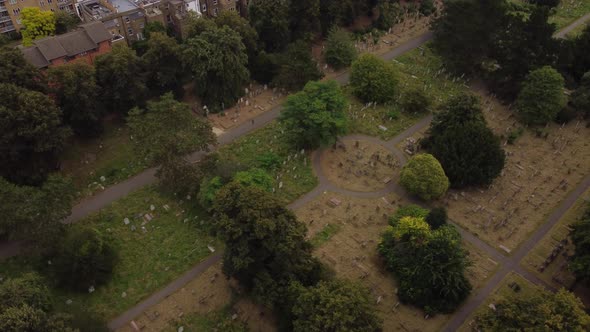 Aerial View From Above of Part of Brompton Cemetery with Green Grass and Trees
