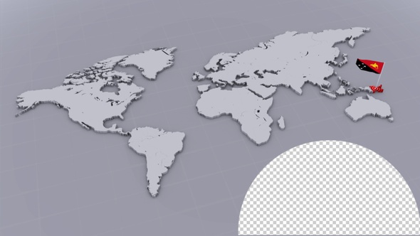 Papua New Guinea Flag On Extruded World Map alt