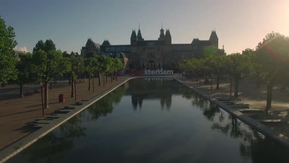 Aerial Shot of Amsterdam and Rijksmuseum, Netherlands alt