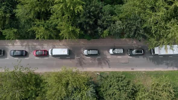Aerial Drone Flight Top Down View of Stuck Cars and Buses at Rush Hour Heavy Traffic Jam