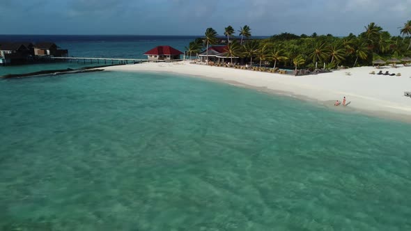 Scenic Aerial Drone Fly Over Maldives Resort