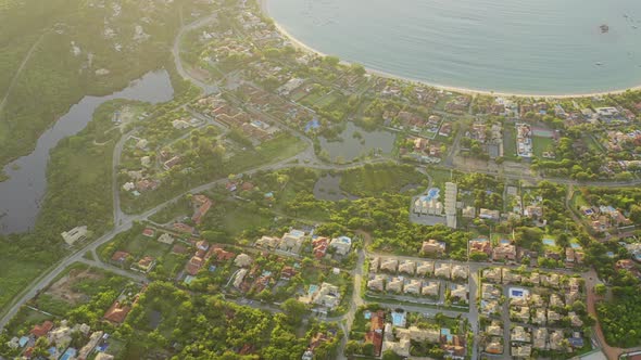 Arial shot of Buzios beach in the early morning alt