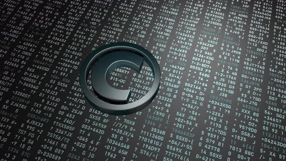 Copyright icon on the background of numbers and symbols. alt