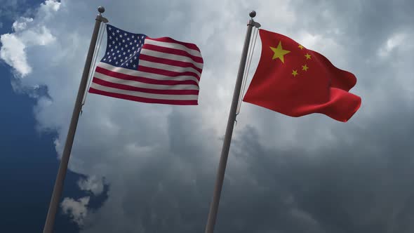 Waving Flags Of The United States And The China 4K alt