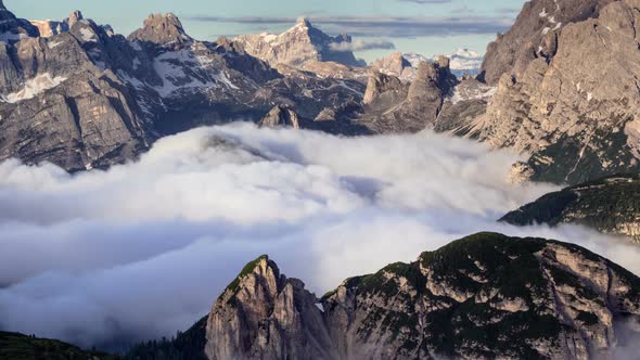 Time Lapse Cloudscape In Valley of Tre Cime Di Lavaredo National Park in Dolomites Italy