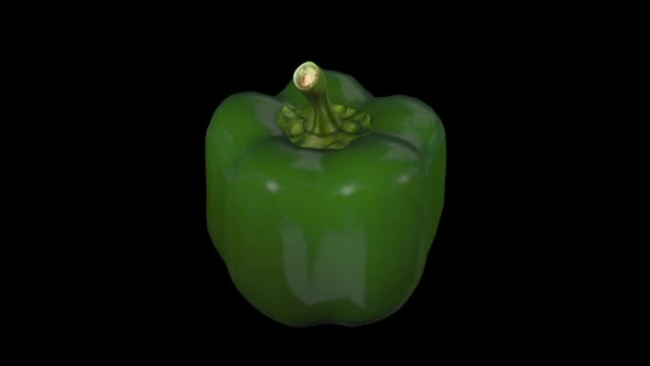3 D animation of spinning green paprika on a black background