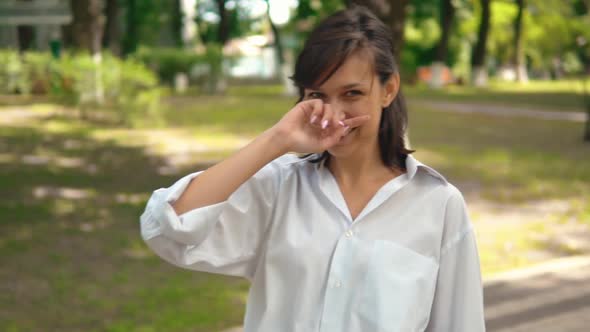 Camera Move Around Cheerful Brunette Slow Motion alt