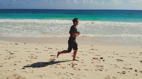 Running Man Outdoors Beach Run Slow Motion