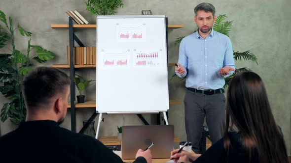 Businessman scolds top managers company for low annual financial performance alt