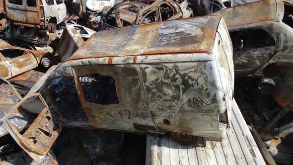 War in Ukraine a Dump of Shot and Burned Cars in the City of Irpen Near Kyiv alt