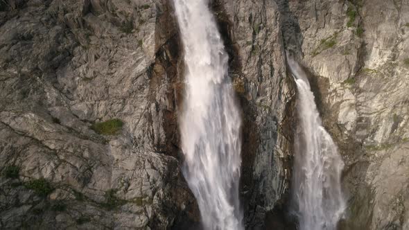 Slow-motion Aerial Shot of the Waterfall in Mountains in Georgia, Mazeri