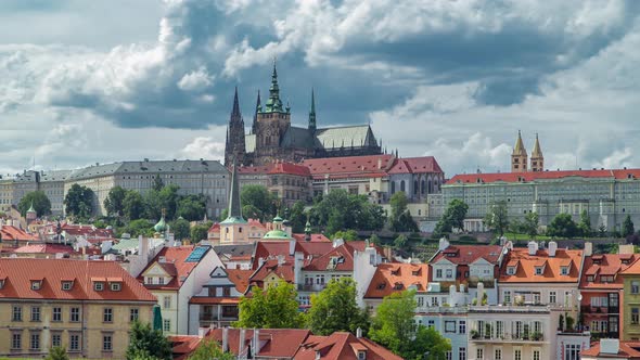 Charles Bridge and Prague Castle Timelapse View From Embankment Czech Republic alt