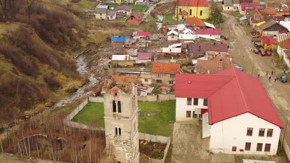Aerial view of a Roma settlement in the village of Lomnicka in Slovakia