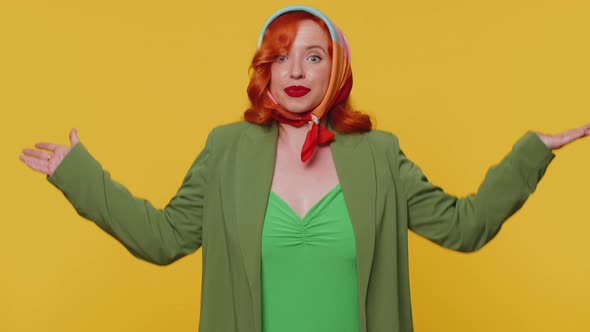 Confused Redhead Woman Feeling Embarrassed About Ambiguous Question Having Doubts No Idea Clueless alt