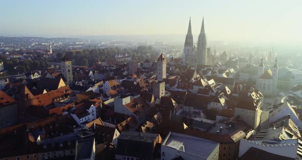 Wunderful drone shot of Regensburg and the old town in golden October alt