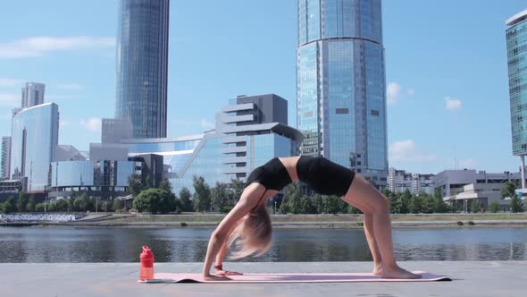 Woman working out in city