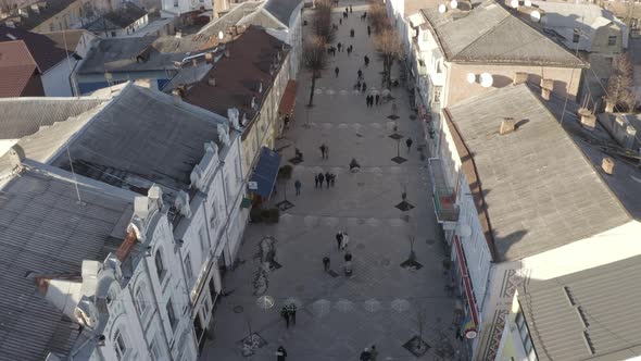 Top View Of People Walking Along Mikhailovskaya Street Zhytomyr alt