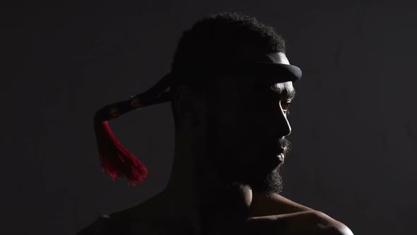 Strong Afro-American Muay Thai Boxer With Mongkon Headband On, Challenging Rival alt