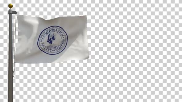 Yonkers City Flag (New York, USA) on Flagpole with Alpha Channel - 4K alt