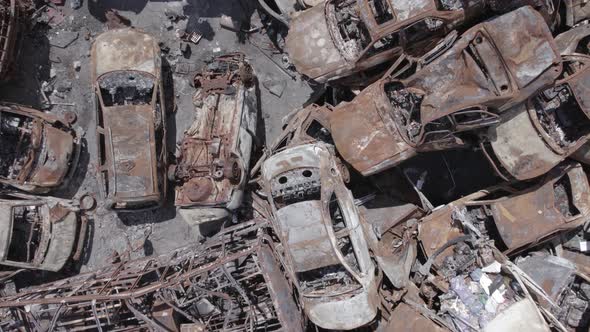 Irpin Bucha District Ukraine a Dump of Shot and Burned Cars alt