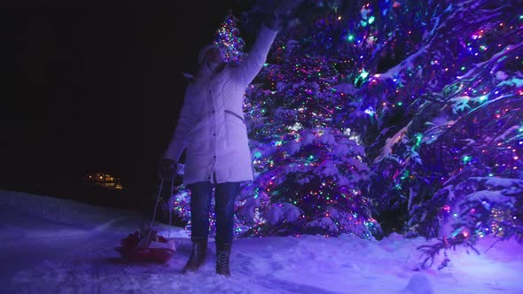 Slow Motion Christmas Gifts Delivery Glowing Colorful Winter Wonderland Forest alt