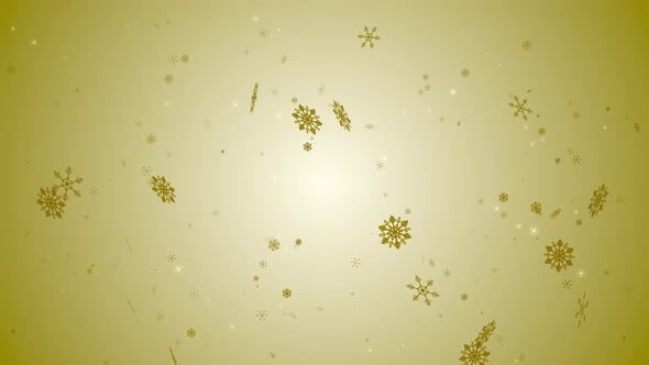 Golden Snow falling in winter on gold background seamless loop video alt