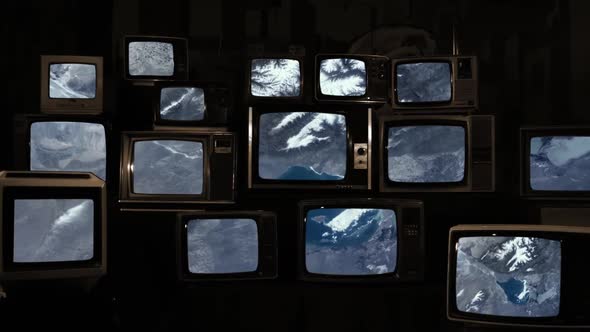 Lake Alakol from Space and on Retro Televisions. alt