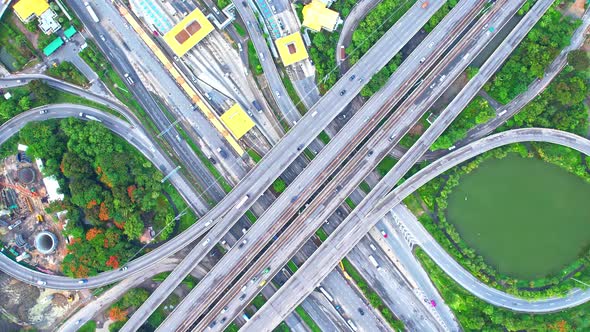 4K : Aerial view and top view of traffic on city. alt