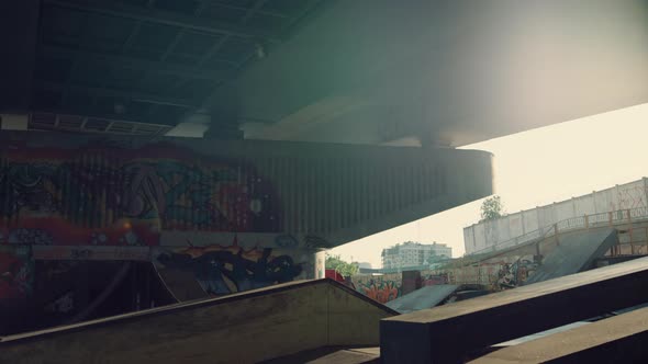 Skate Park with Artistic Graffiti on Wall alt