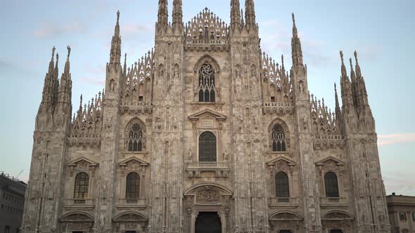 Tilt Up Real Time Establishing Shot of a Milan Cathedral. A Popular Tourist Place, Milan, Italy.