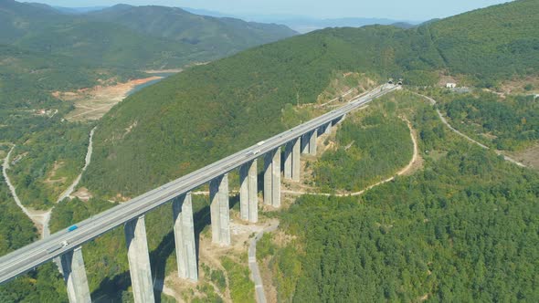 Bebresh Viaduct Landscape with Lake in the Background and Road Going Into Mountain Tunnel