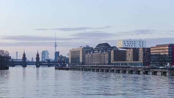 Day to Night Time Lapse of Berlin cityscape with spree river, Berlin, Germany