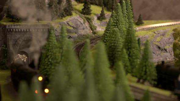 Model of Steam Train Leaves the Tunnel. alt