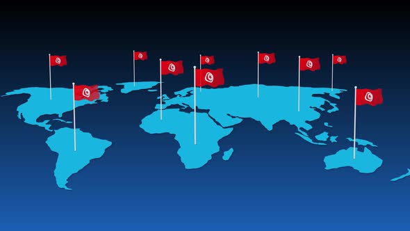 Tunisia National Flag Fly On Earth Map Animation alt