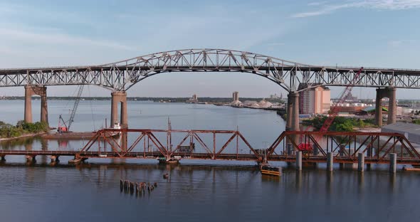 Crane shot of the Calcasieu River Bridge in Lake Charles, Louisiana alt