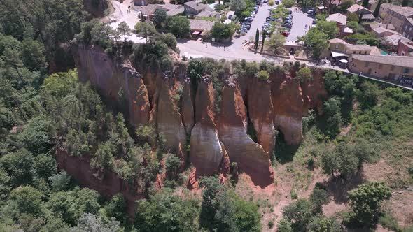 Aerial view of ochre cliffs in Roussillon village, Luberon, Provence, France alt