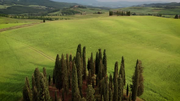 Flying over the amazing rolling hills of Tuscany Italy alt